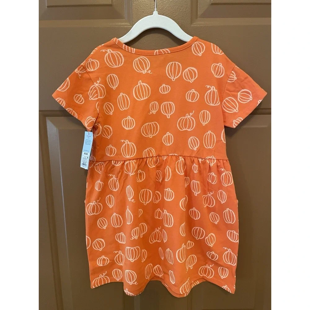 Cat & Jack Girls Fall Orange Pumpkin Dress with Pockets Size XS (4/5) NWT